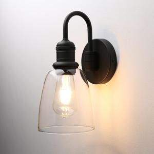 1-Light Vintage Gooseneck Wall Sconce Lamp with Cloche Clear Glass Shade, Industrial Indoor Wall Light Fixture for Bathroom Living Room Bedroom Over Kitchen Sink (Black)
