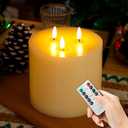Extra Large Flameless Candles, 6"x6" Real Wax Battery Operated Candles with Remote and Timer, Flickering LED Pillar Candles with 3 Wicks for Home, Wedding, Party, Holiday, Ivory