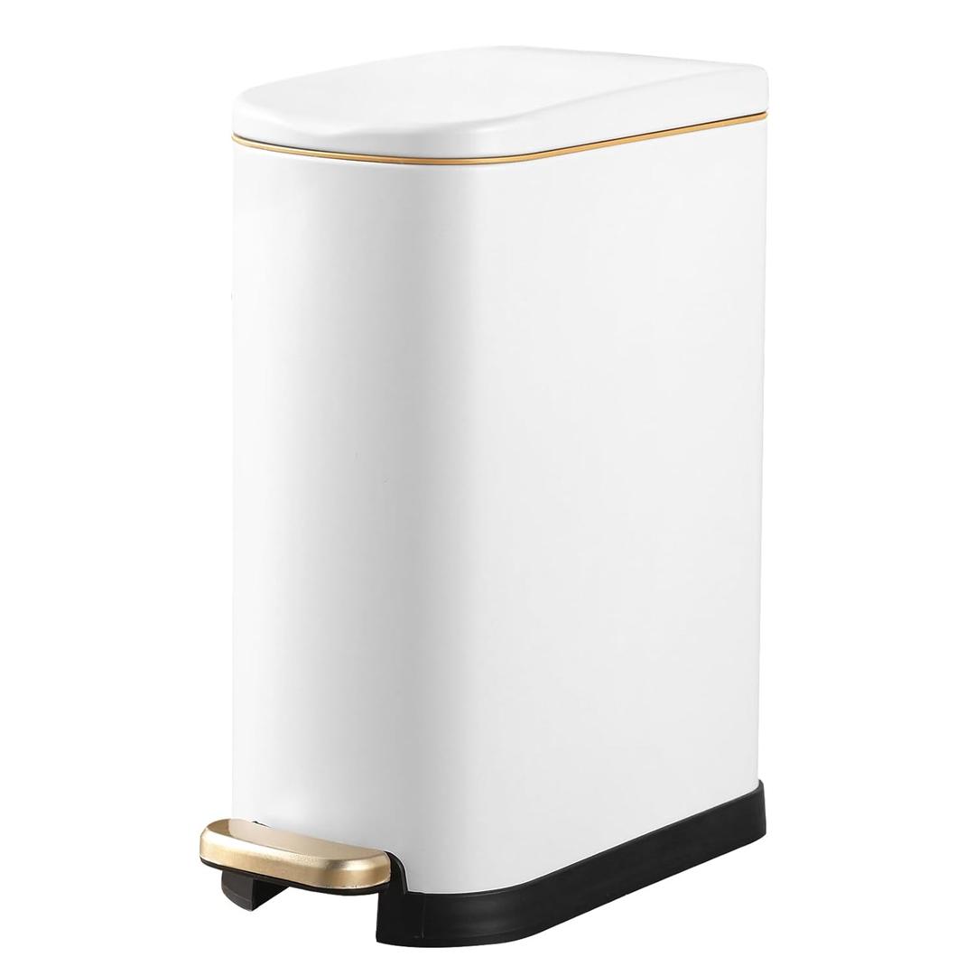 ELPHECO Bathroom Trash Can with Lid Soft Close, 3.5 Gallon / 13.5 Litre Stainless Steel Pedel Garbage Can with Removable Inner Bucket, Wastebasket for Bathroom, Office, Bedroom, Matte White
