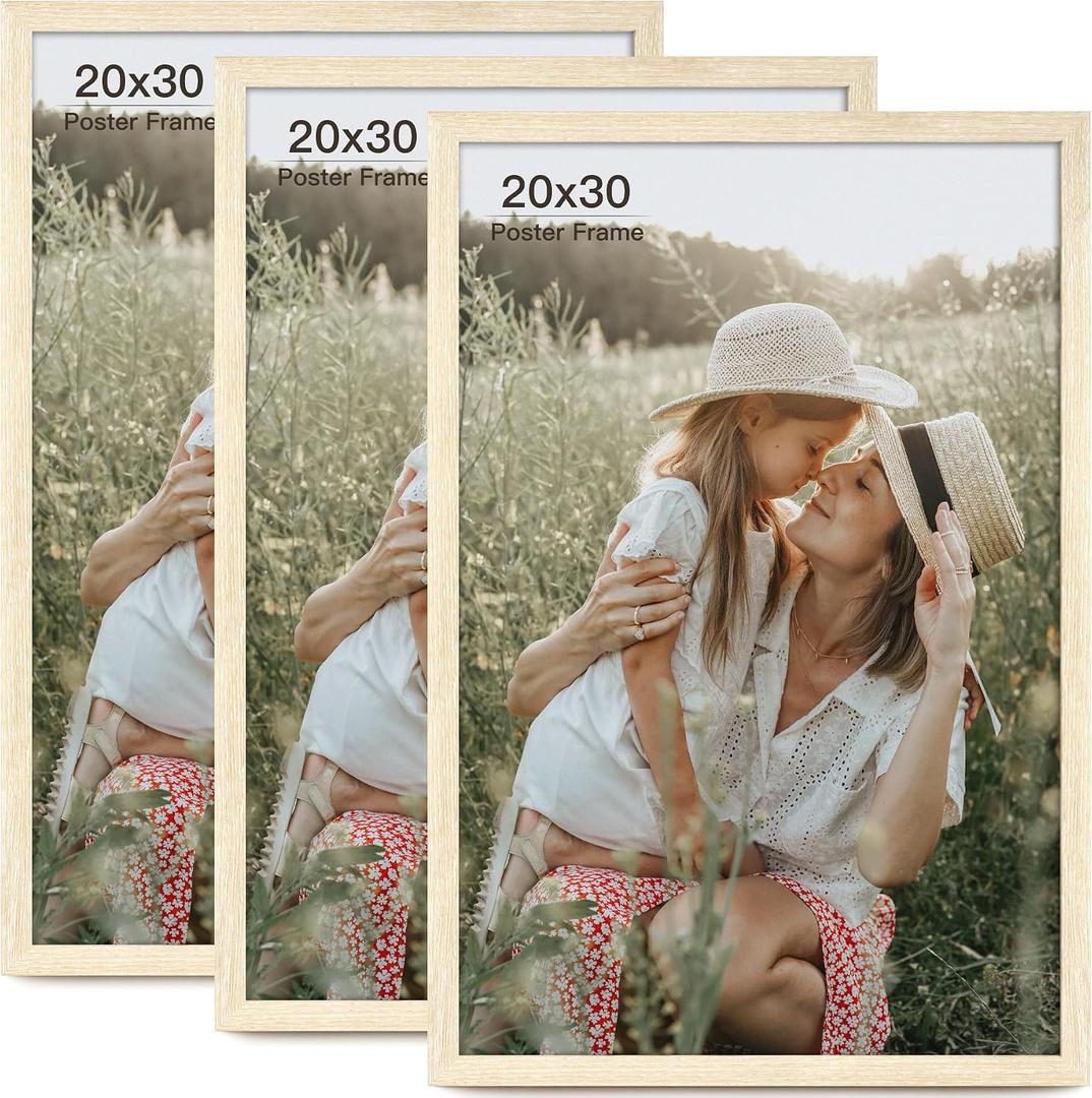 Momentworth 20x30 Frame Set of 3, Natural Wood Grain 20x30 Poster Frame for Gallery Wall Mounting (3 Pack,Natural)