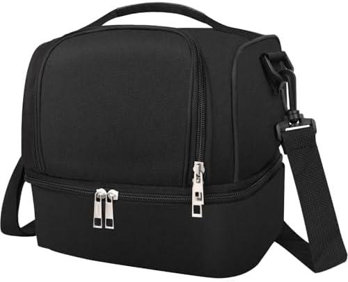 Ymoilaky Lunch Box Lunch Bag for Women Men Reusable Insulated Lunch Bag Women Lunch Cooler Tote Bags with Adjustable Shoulder Strap for Office Work Picnic Travel, Black