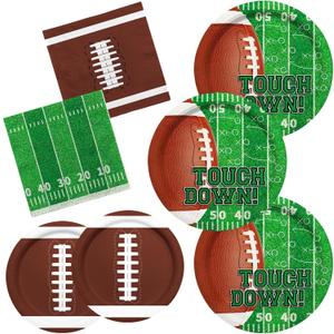 Football Party Supplies Kit Serve 50,Includes Touchdown Dinner Plates, Dessert Plates and Napkins for Football Birthday Party Football Game Day Tailgate Party Decorations