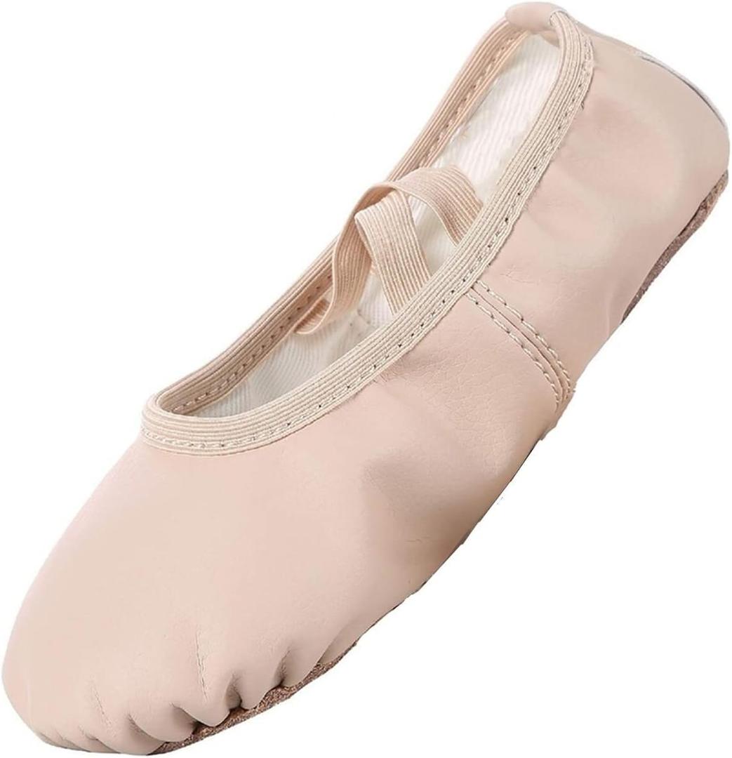 Nexete Soft Leather Balle Dance Shoes Split-Sole Slipper Flats Shoes Pink Black & Nude Color for Toddler Girl Boy Kid Women