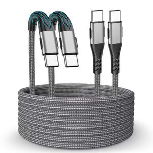 USB C to USB C Cable 10FT, 100W Fast Charging Cord, 2-Pack Type C to C Charger Cable Fast Charging Compatible with i Phone 17 16 15 Series, MecBook, Galaxy S24 S23 S22, i pad, Pixel - Grey