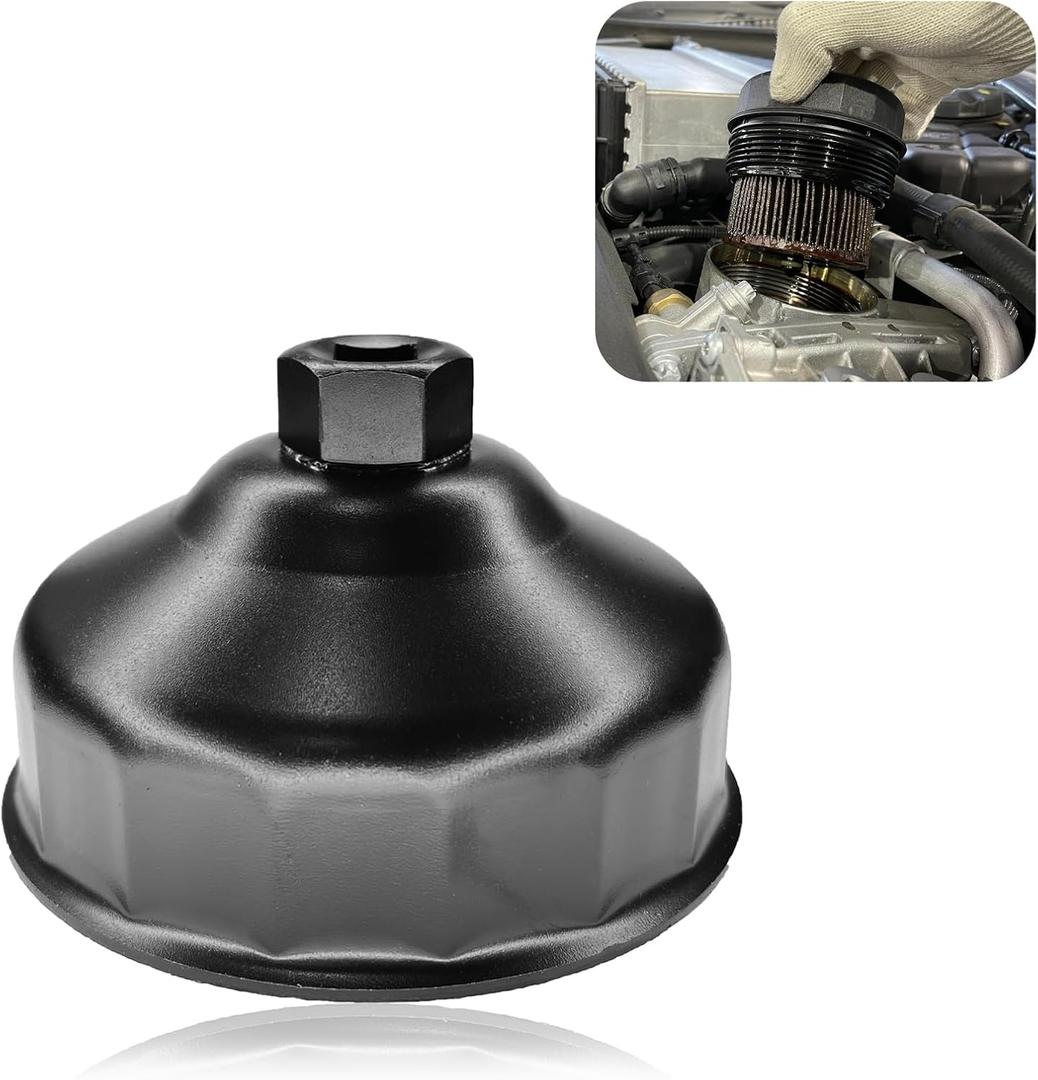 86mm 16 Flutes Oil Filter for BMW & Volvo Wrench Oil Filter Removal Tool, Steel Socket Set Kit for 3/8" Drive, Cartridge Filter Housing Caps Removal Tool to Change Oil (Black)
