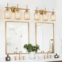 Modern Crystal Bathroom Vanity Light, 3-Light Brushed Gold Bathroom Light Fixtures with Clear Shades, Vanity Lighting Fixtures Over Mirror (Exclude Bulb)