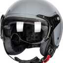 3/4 Motorcycle Helmets Retro Open Face Vespa Scooters Helmet with Clear Visor for Men and Women- DOT Approved (Large, Gray)