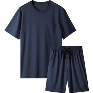BAMBOO COOL Mens Pajama Set Sleepwear Pjs Lightweight Short Sleeve Shirts Soft Breathable Fresh Sleep Sets with Pockets 2XL