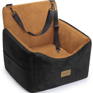 JOEJOY Dog Car Seats for Small Medium Dogs Under 35lbs, Dog Booster Seat with Detachable Washable Cover and Cushion, Memory Foam Pet Car Seat with Safety Belt and Storage Pockets (Brown)