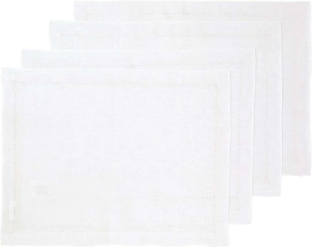 Solino Home Linen White Placemats Set of 4-100% Pure Linen Placemats 14 x 19 Inch for Summer - Fete