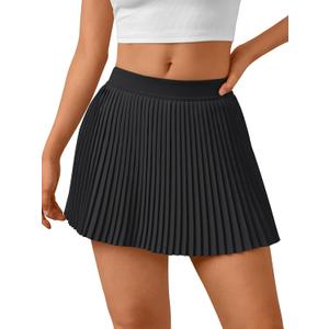 Trendy Queen Women's Pleated Tennis Skirt with Shorts Underneath High Waisted Golf Athletic Skorts with Pockets Casual Flowy 2025 Summer Outfit Black M