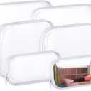 Set of 2 Hoolerry 6 Pcs Hard Clear Zipper Case Transparent Zipper Hard Pouch for Snacks Makeup Bag Plastic Cosmetic Bag Portable Travel Organizer for Makeup Storage(White,Big,Medium,Small)