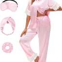 MEEYI Silk Pajamas for Women Short Sleeve Long Pants Satin Pajama Sleepwear with Pockets Size S