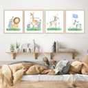 EVPYXFUT 4Pcs Safari Nursery Animals Wall Art Baby Cute Animals Canvas Prints Watercolor Jungle Giraffe lion zebra Posters Kid Aesthetic Paintings Golf Pictures Wall Decor for Child Bedroom Unframed