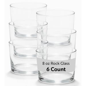 Restaurantware Sumi 7.5 Ounce Rocks Glasses Set of 6 Fine-Blown Lowball Glasses - Tempered Dishwasher-Safe Glassware Clear Glass Whiskey Glasses Serve Cocktails and Liquors For Bars or Homes