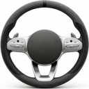 Suede & Napa Leather Steering Wheel Cover for Men Women, Universal Fit 14.5" to 15", Sweat-Absorbent Breathable Auto Protector for Summer & Winter Driving, Odorless Car Accessories(Black)