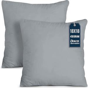 Utopia Bedding Throw Pillows Insert (Pack of 2, Grey) - 18 x 18 Inches Bed and Couch Pillows - Indoor Decorative Pillow
