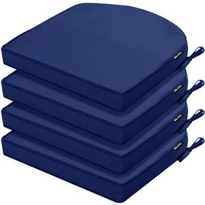 Outdoor Chair Cushions Set of 4 Water Resistant Patio Chair Cushions with Tie 3 Year Color Fastness Thick Outdoor Seat Cushion for Garden Lawn Round Corner Navy 17x16 Inch