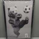 Framed Bear Playing Soccer Wall Art, Funny Animal Football Canvas Print, Solid Wood Frame Sports Poster, Whimsical Wall Decor for Man Cave Boys Bedroom Game Room Bar, 16"L x 24"W