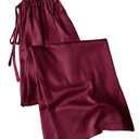 SHENHE Women's Satin Wide Leg Pants Drawstring Flowy Dressy Silky Business Causal Beach Vacation Pants Burgundy Large (Red, XL)
