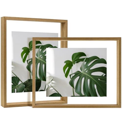 Egofine 11x14 Floating Frames Set of 2, Double Plexiglass Picture Frame, Made of Solid Wood Display Any Size Photo up to 11x14, Wall Mount or Tabletop Standing, Carbonized