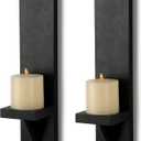 OwnMy Set of 2 Wooden Wall Candle Sconces Rustic Wall Mount Wooden Pillar Candle Sconces, Black Farmhouse Wall Candle Sconce Vintage Hanging Candle Holders Decor for Living Room