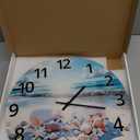 XNM 16 Inch Large Wall Clocks Battery Operated Coastal Shell Glass Clocks for Living Room Decor Blue Silent Wall Clock No Ticking