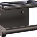 Tindbea Toilet Paper Holder with Phone Shelf, Adhesive or Screw Wall Mount Toilet Tissue Roll Holder, Rustproof & Multifunctional Stainless Steel Bathroom Storage Dispenser (Bronze)