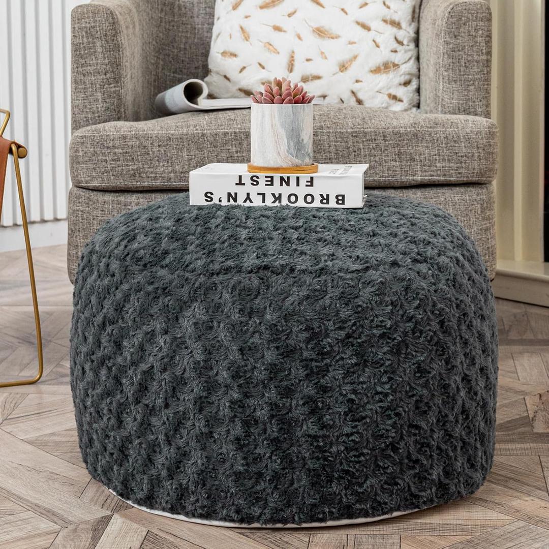 Asuprui Pouf Ottoman Unstuffed Ottoman Foot Rest Floor Pouf Cover Soft Faux Fur Foot Stool 20x20x12 Inches Fuzzy Chair Floor Chair Foot Rest with Storage for Living Room Bedroom Gray (Grey)