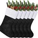 ANVAVO 6 Pack Christmas Stockings 18 Inch Soft Classic Black Plush Stockings Xmas Fireplace Hanging Stockings Fireplace Decorations Plush Fur Cuff Stockings for Holiday Xmas Party Decorations 6 Pcs