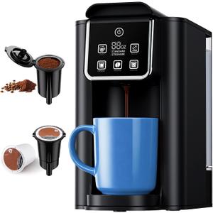 SHARDOR Single Serve Coffee Maker 2.0, Hot and Iced Coffee Machine for K Cup Pods & Ground Coffee, 6 to 14 oz Brew Sizes, 50 oz Removable Water Tank, Bold Brew Setting, Stainless Steel, Black