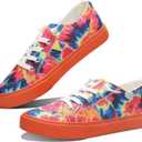 Obtaom Women Rainbow Canvas Fashion Sneakers Comfortable Orange Multi Walking Shoes Tie Dye Green Canvas Slip ons (Orange, US 8)