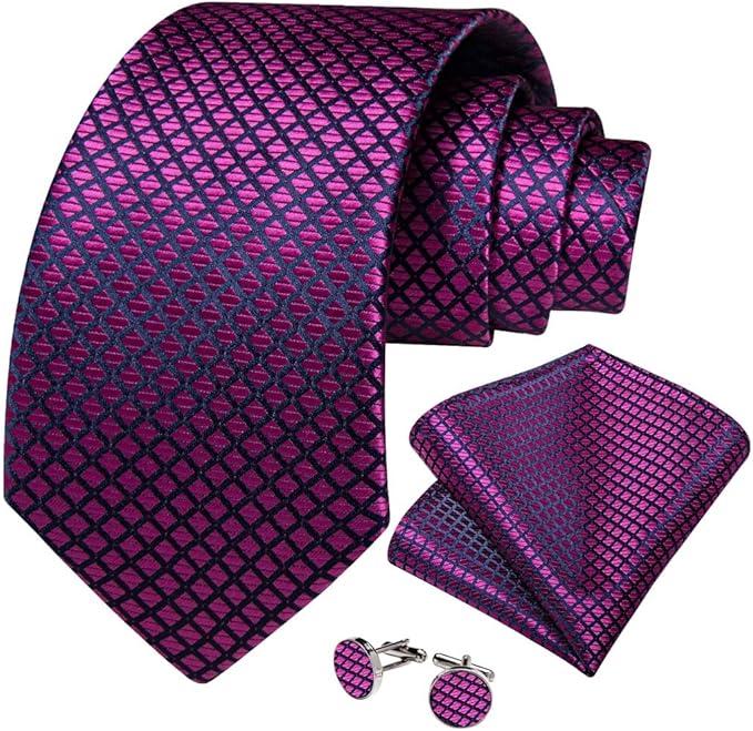 Men Plaid Solid Neckties Men's Tie Sets Silk Ties Pocket Square Cufflinks Wedding Party Business Suits Accessories