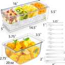 Jucoan Large Ice Chilled Condiment Server with Lid, 4 Compartments Chilled Condiment Caddy, Bar Garnish Serving Platter Holder Tray for Mimosa Taco Salad Bar, 2 Tongs, 6 Forks