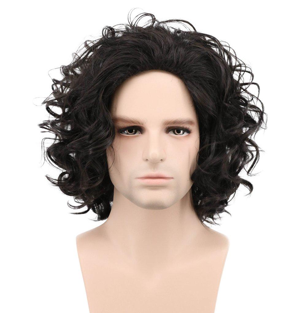 karlery Mens Black Short Curly Fluffy Wig Halloween Cosplay Wig Costume Party Wig