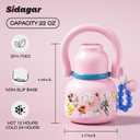 22 oz Leakproof Insulated Water Bottle with Handle Dual Lid Flowers | 316L Stainless Steel | Dual Drinking Options | BPA-Free | Steel | Cold 24H & Hot 12H | Wide Mouth Design | Easy Cleaning, Large