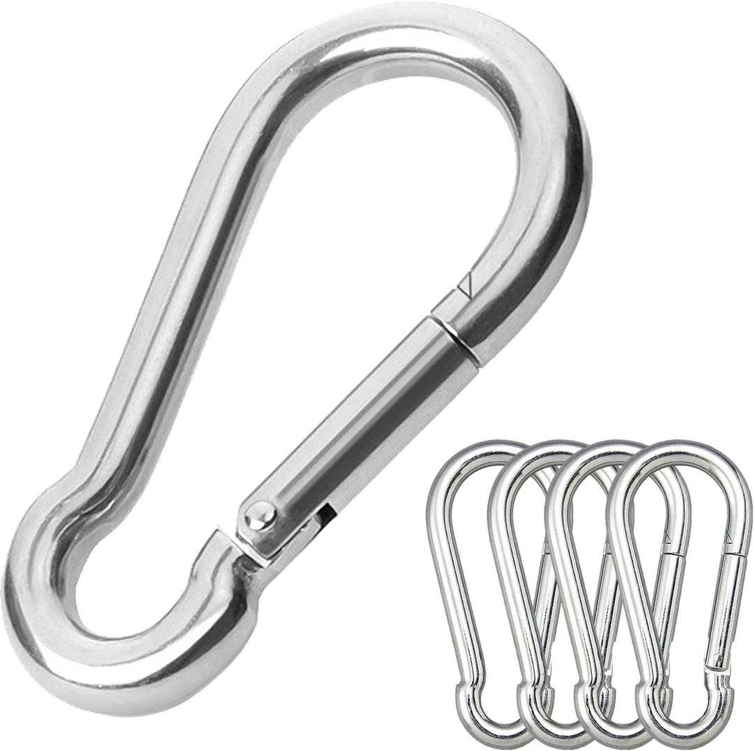 5PCS 3.15in Large Carabiner Clip, Stainless Steel Carabiner Heavy Duty, Spring Snap Hook, Locking Climbing Caribiners Clips for Gym, Plant Hanging, Outdoor Camping, Hiking. 600 lbs