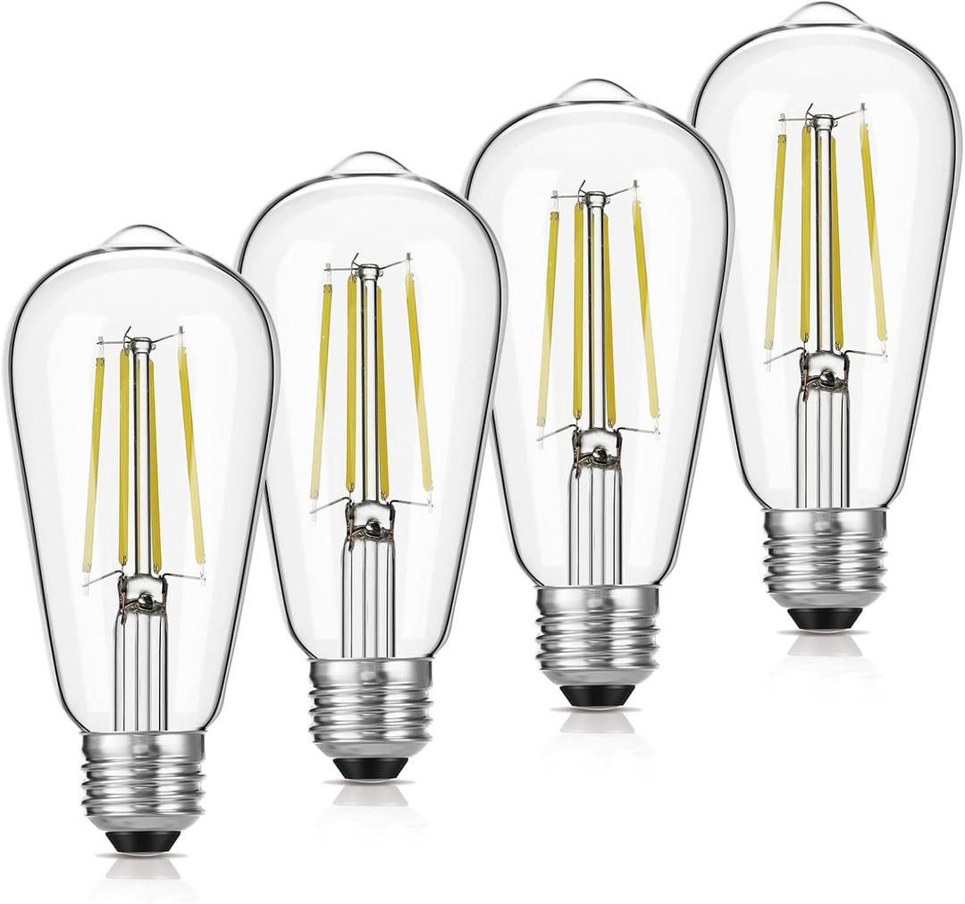 LED Edison Bulbs, 60W Equivalent ST19, Efficient 6W LED, E26 Medium Base Light Bulbs, High Brightness 750 Lumens, 5000K Daylight, Clear, Pack of 4