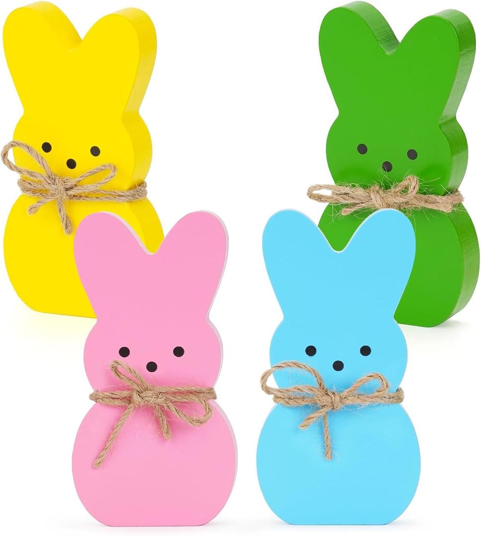 2 x Easter Decor,4Pc Spring Decorations for Home,Wooden Ornament Colorful Bunny Shape,Suitable for Multi-Layer Pallets in Indoor Offices Home Decorations Rabbit Decor