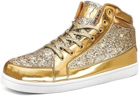 IGxx Glitter White Shoes for Men Fashion High Top Casual Sequin Sparkly Sneakers Men's Bling Shiny Size 40
