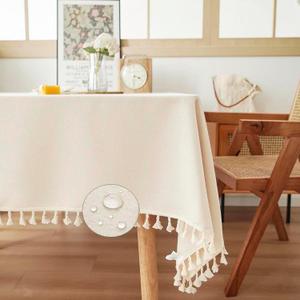 ArtBud Farmhouse Wipeable Tablecloth Vinyl Waterproof Coating Spill-Proof Table Cover Cotton Linen Backing Slip Resistant Tabletop Kitchen Party Table Dcor White Rectangle, 55"102"(8-10 Seats)