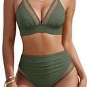 Blooming Jelly Womens High Waisted Bikini Tummy Control 2 Piece Bathing Suit Mesh Modest Two Piece 2026 Swimsuit (Medium, Army Green)