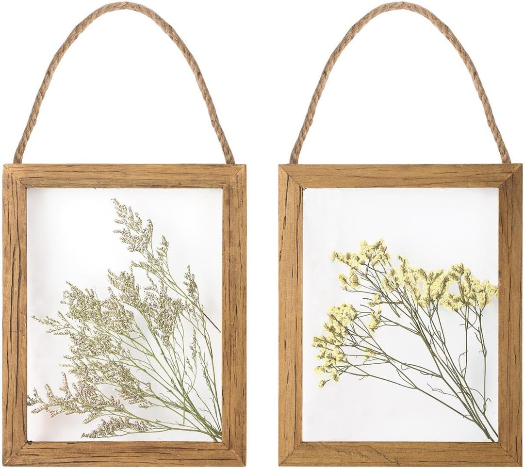 NIKKY HOME Dried Flowers Grass Wall Art Set of 2 Natural Plant Artwork with Clear Glass Display Frame and Jute Rope Gallery Wall Decor Living Room Decor