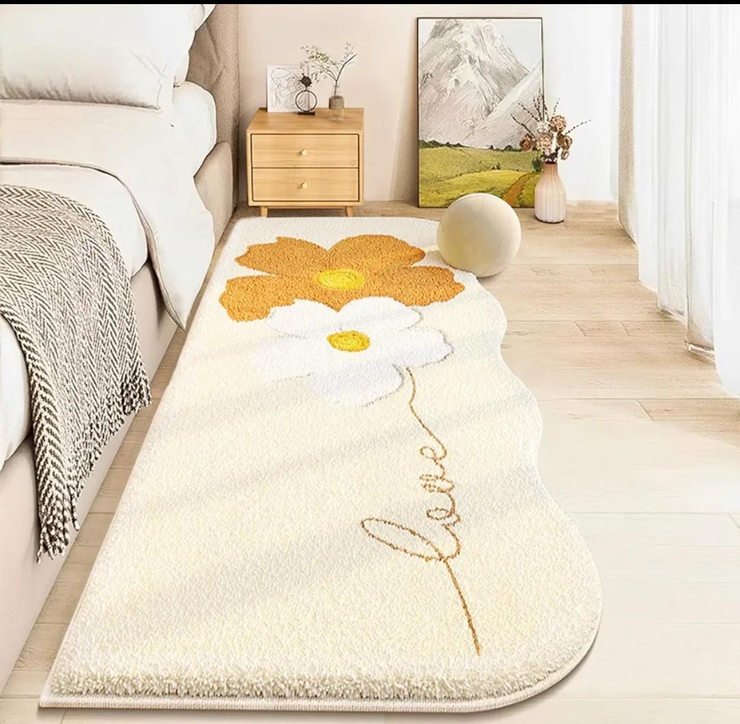 AIMECO Soft Flower Bedside Rugs for Girls Bedroom,Kid & Pet Friendly 2X6 Ft Washable Non Slip Carpet,Floral Print Mat, Fluffy Shag Throw Area Rug for Kitchen, Laundry, Cute Daisy Yellow