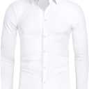 Alimens & Gentle Stretch Mens Dress Shirts Slim Fit Long Sleeve Casual Skinny Muscle Fit Wrinkle Free Button Down Shirt (XX-Large, White)