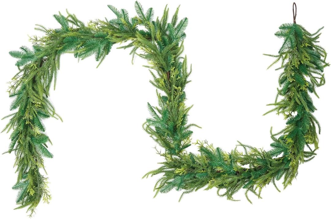 9ft Artificial Eriksson Cypress Garlands, Artificial Christmas Garlands Faux Green Cedar Fake Pine Needles Garland for Table, Stairs, Mantle, Holiday Decor(Eriksson Cypress,9 FT)