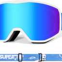 Supertrip Kids Ski Goggles, Anti-Fog Snow Snowboard Goggles for Boys Grils Youth Age 6-14 (White Frame-iceblue Lens)
