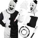 Halloween Clown Costume Black and White Clown Jumpsuit Outfit With Mask Accessories Set. Size M,L