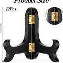 12 Pack 4 Inch Wooden Display Stand, Small Plate Easel Holder for Picture Frames, Artwork, Collectible Plates, Tiles & Dessert Cards, Black Wood Finish with Gold Iron Latch