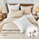 Simple&Opulence 100% Cotton Quilted Duvet Cover Set with Ruffle, 3 Pcs Muslin Gauze Comforter with Microfiber Filling, Shabby Chic Frill Farmhouse Rustic Handmade Stitching Bedding(Khaki, King)